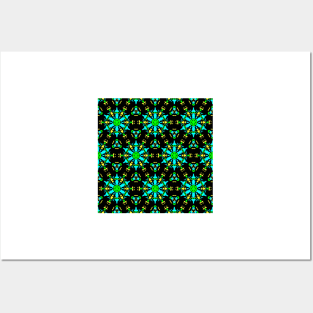 Aqua Lime and Yellow Pattern Posters and Art